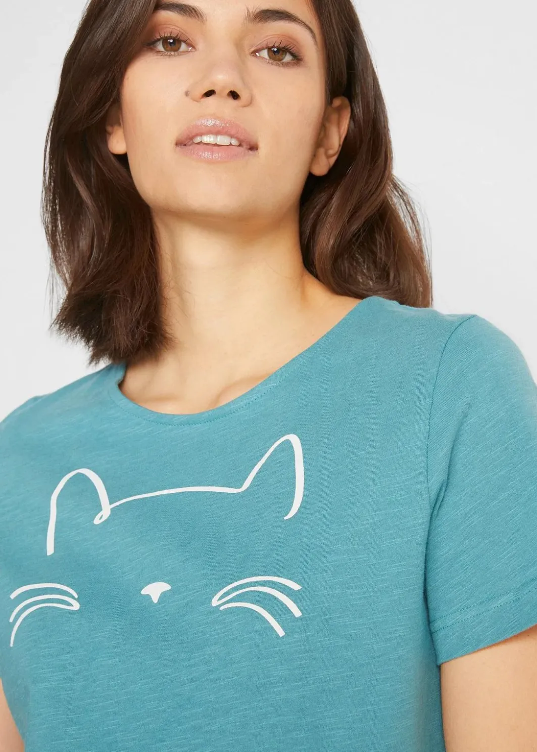 Online Kurzarmshirt mit Katzen-Druck Damen Shirts & Tops|Nachhaltigere Materialien