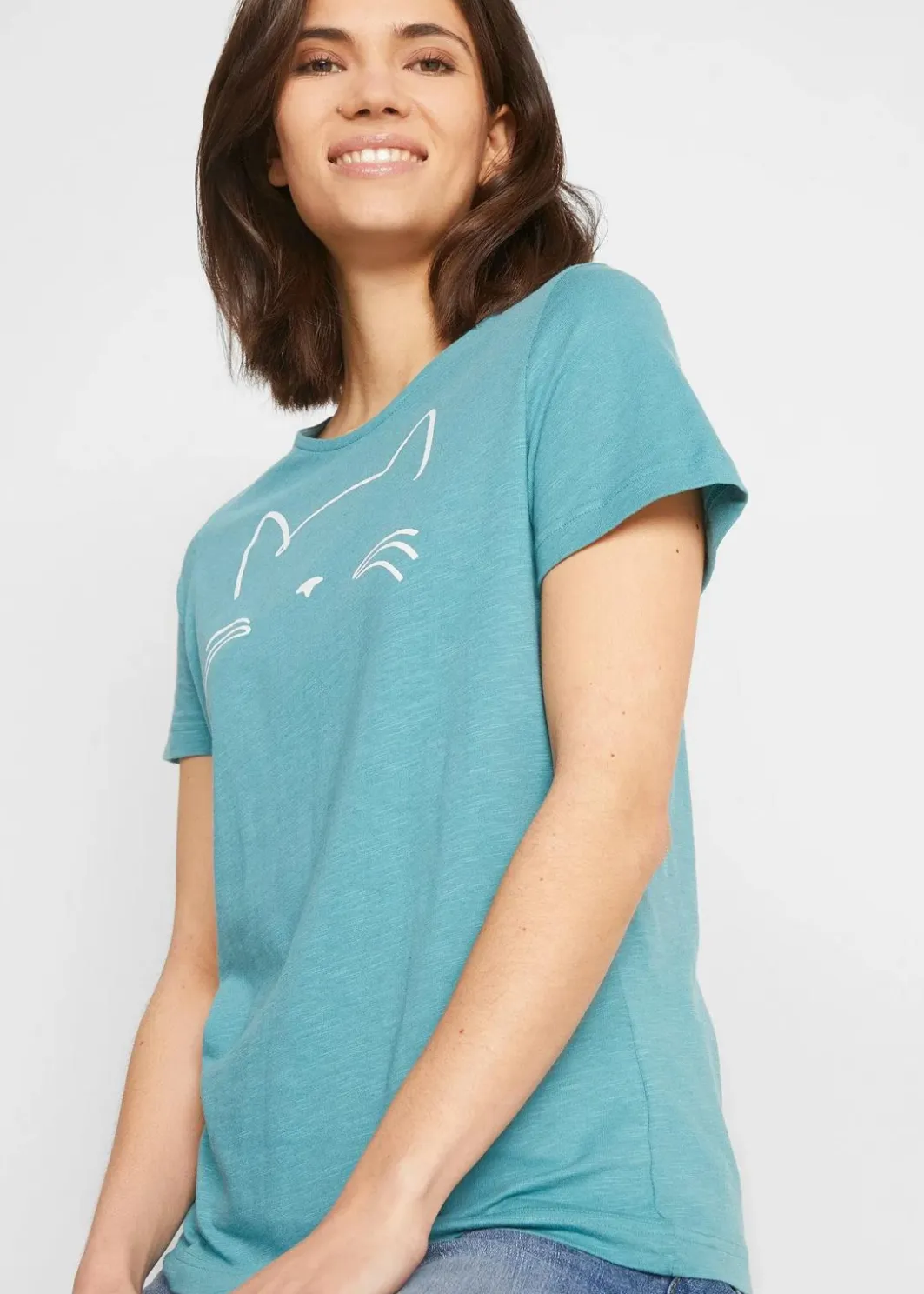 Online Kurzarmshirt mit Katzen-Druck Damen Shirts & Tops|Nachhaltigere Materialien