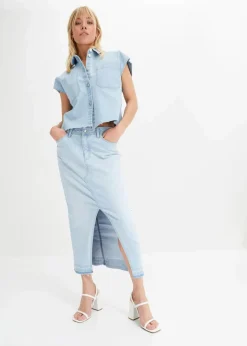 Damen bonprix Bekleidung·Jacken & Mäntel|Blusen & Tuniken|Kurze Boxy-Jeansbluse