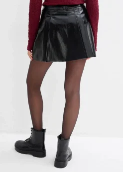 Damen bonprix Nachhaltigere Materialien|Röcke|Kurzer Lederimitat-Rock mit Kellerfalten