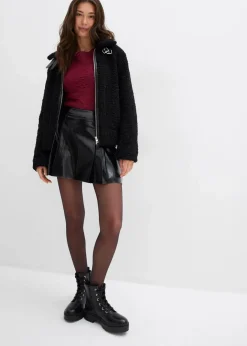 Damen bonprix Nachhaltigere Materialien|Röcke|Kurzer Lederimitat-Rock mit Kellerfalten