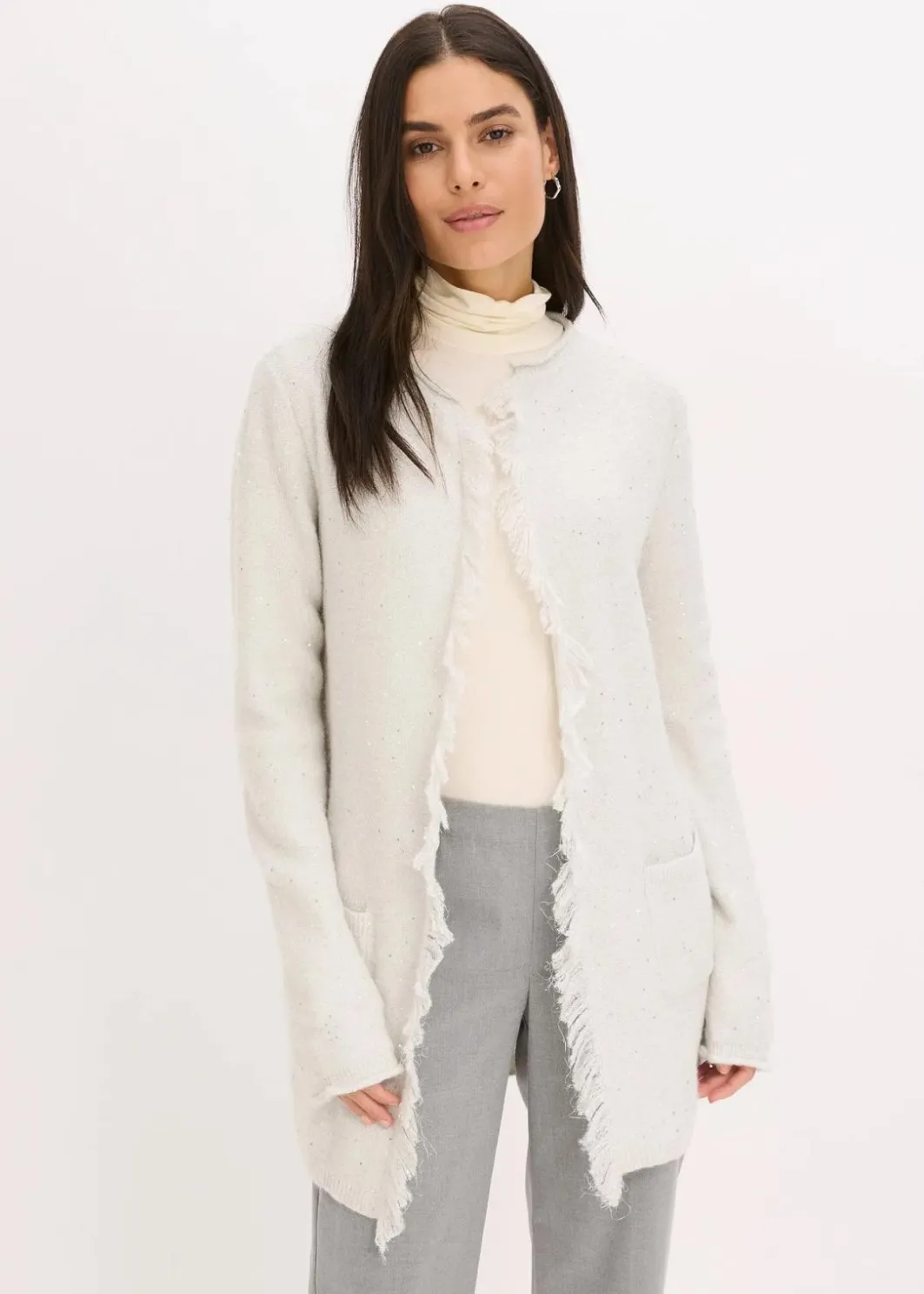 Damen bonprix Pullover & Strickjacken|Strickmode|Kurzer Strickmantel mit Pailetten und Glanzgarn