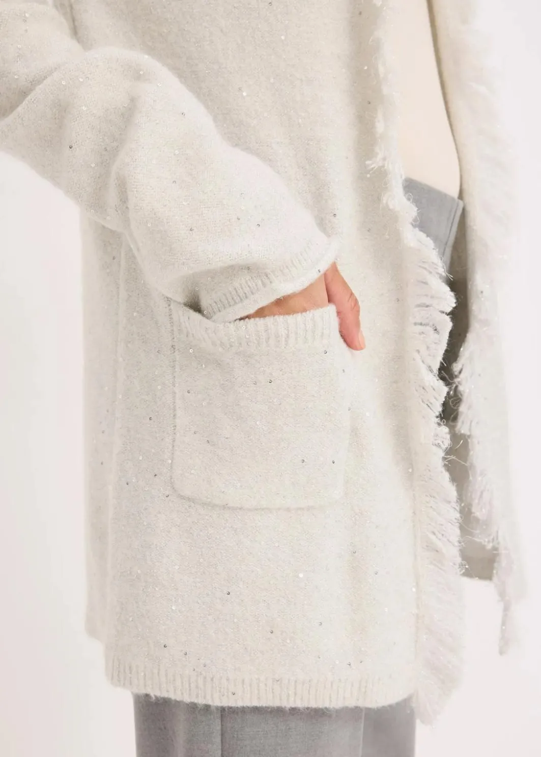 Damen bonprix Pullover & Strickjacken|Strickmode|Kurzer Strickmantel mit Pailetten und Glanzgarn