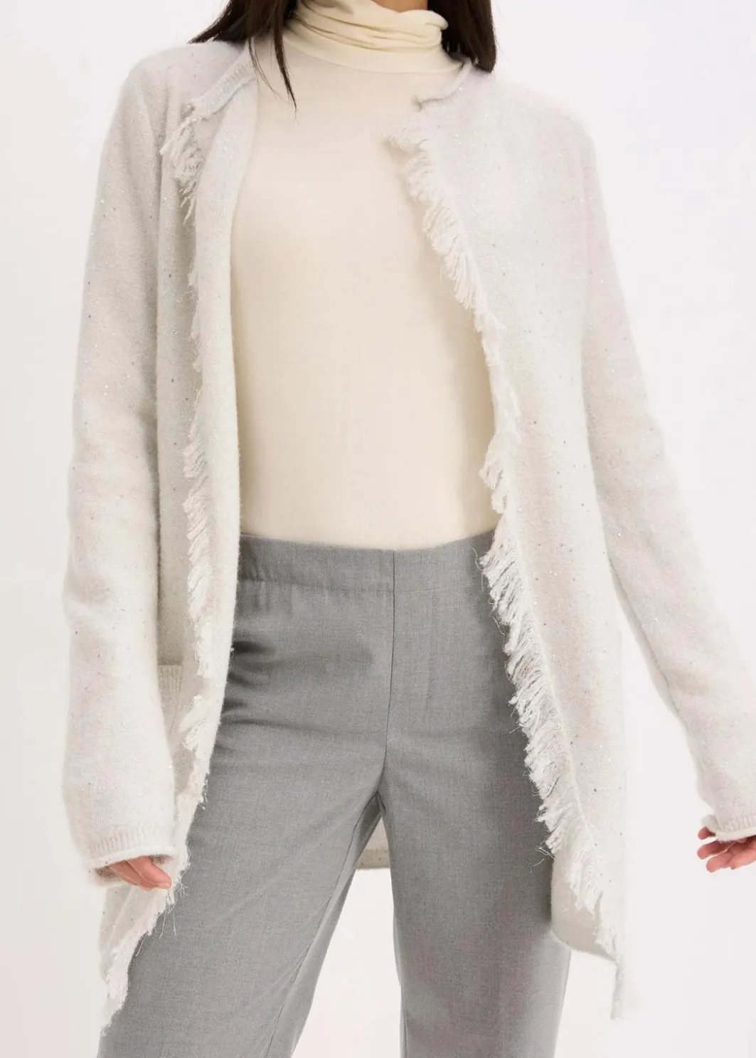 Damen bonprix Pullover & Strickjacken|Strickmode|Kurzer Strickmantel mit Pailetten und Glanzgarn