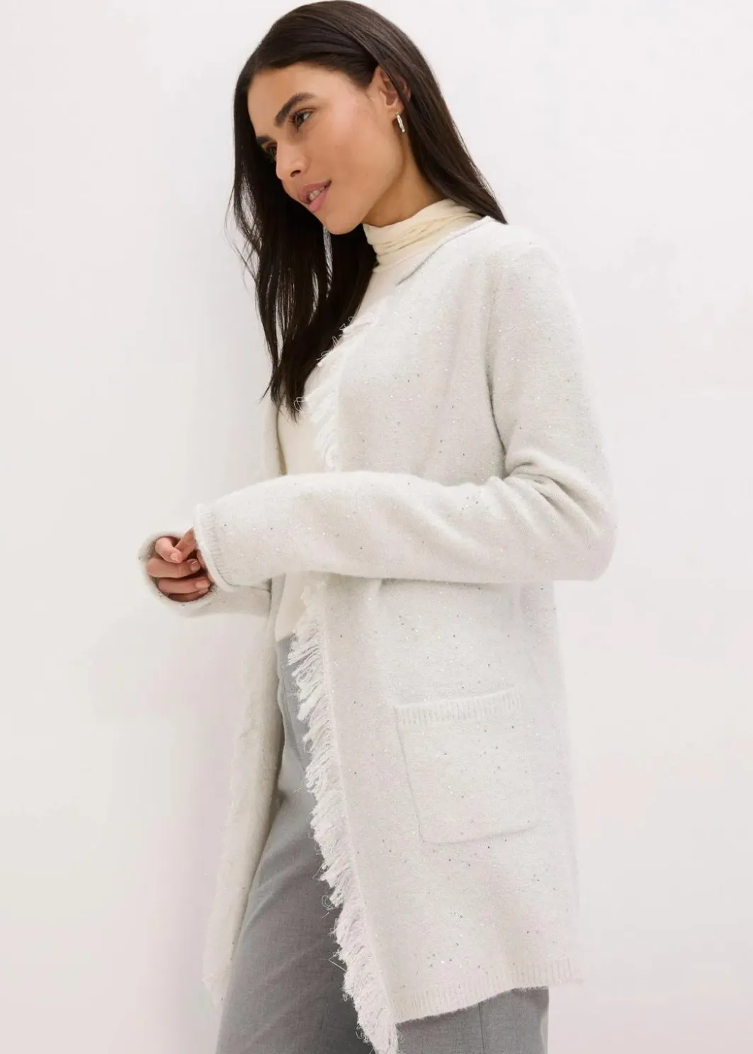 Damen bonprix Pullover & Strickjacken|Strickmode|Kurzer Strickmantel mit Pailetten und Glanzgarn