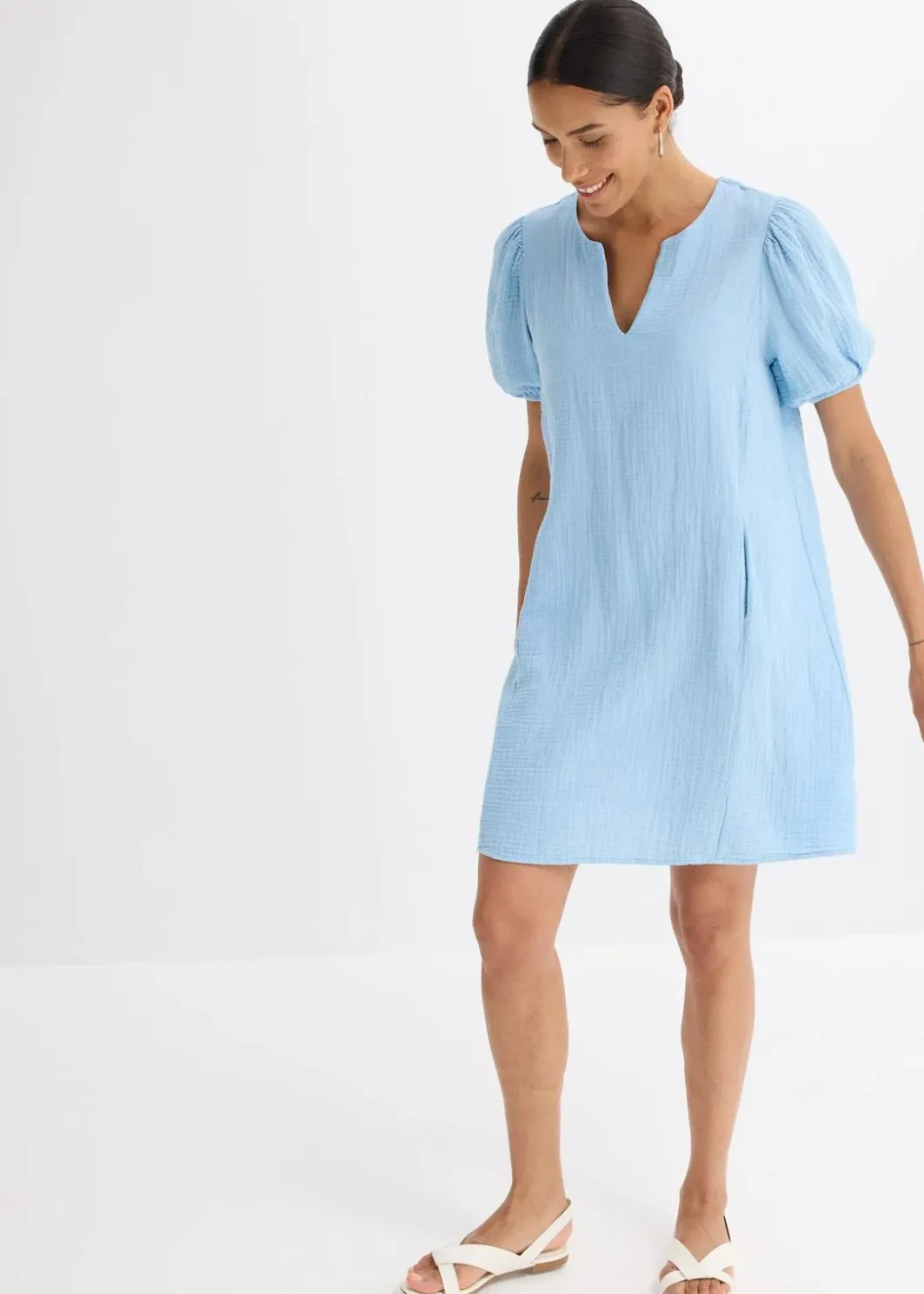 Damen bonprix Kleider|Bekleidung·Pullover & Strickjacken|Kurzes Kleid aus Musselin