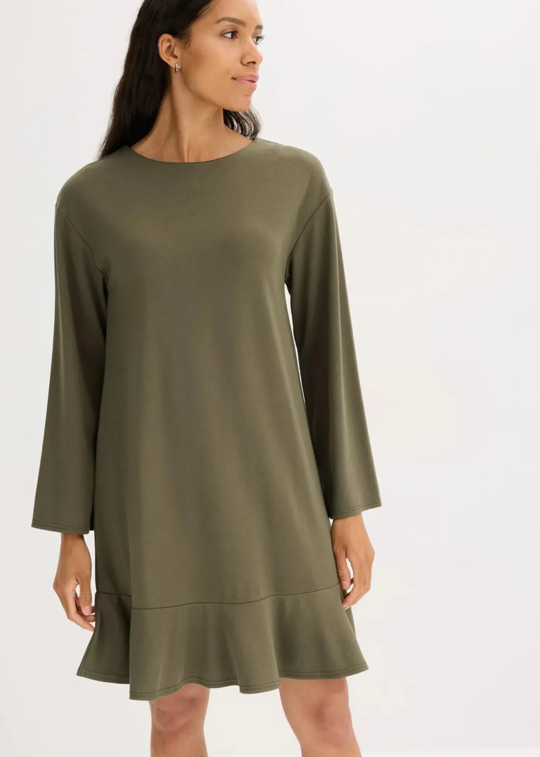 Damen bonprix Kleider|Bekleidung·Pullover & Strickjacken|Kurzes Kleid mit Volant aus Punto di Roma
