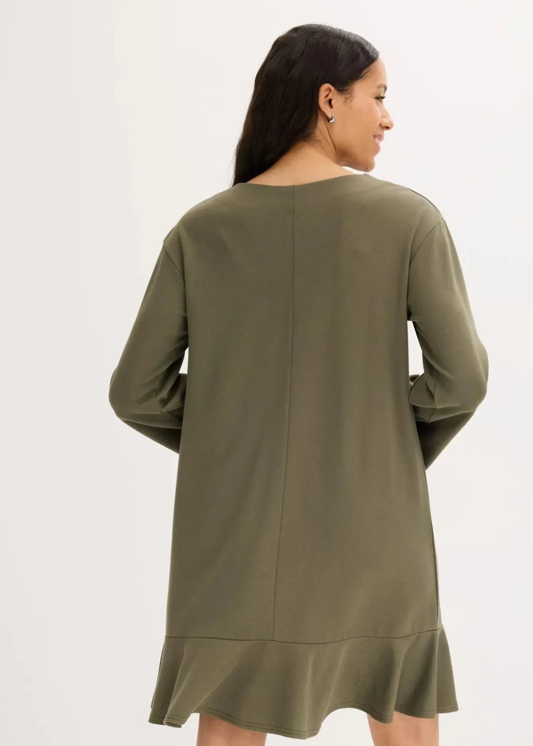 Damen bonprix Kleider|Bekleidung·Pullover & Strickjacken|Kurzes Kleid mit Volant aus Punto di Roma