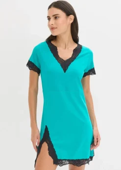 Damen bonprix Nachhaltigere Materialien|Nachtwäsche|Kurzes Nachthemd mit zarter Spitze
