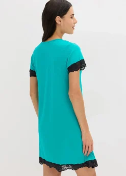 Damen bonprix Nachhaltigere Materialien|Nachtwäsche|Kurzes Nachthemd mit zarter Spitze