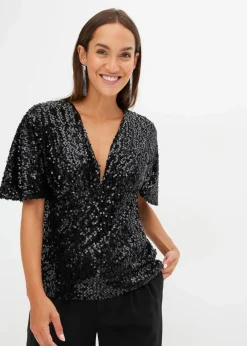 Sale Kurzes Shirt mit Pailletten Damen Shirts & Tops