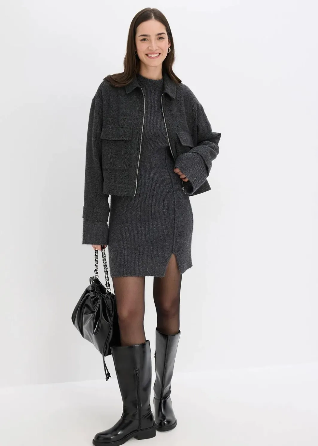 Kurzes Strickkleid mit Wollanteil Damen Kleider|Strickmode