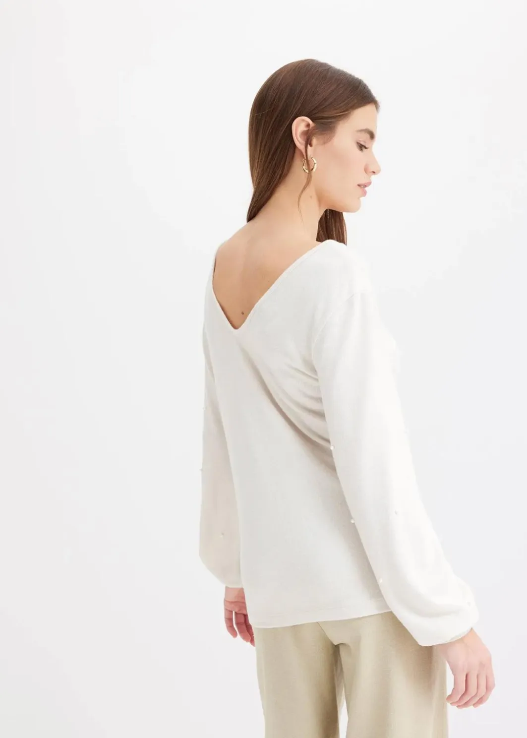 Damen bonprix Bekleidung·Blusen & Tuniken|Sweat|Kuschel-Fleeceshirt mit Perlen