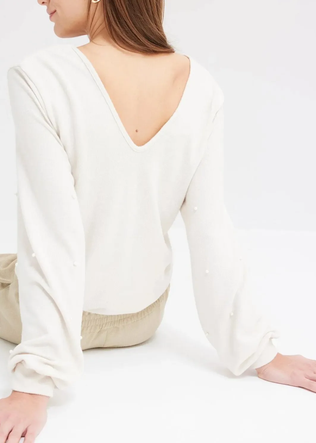 Damen bonprix Bekleidung·Blusen & Tuniken|Sweat|Kuschel-Fleeceshirt mit Perlen