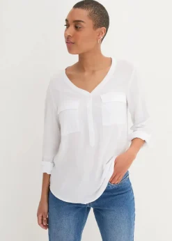 Damen bonprix Nachhaltigere Materialien|Blusen & Tuniken|Langarm Bluse mit V-Ausschnitt aus fließender Viskose