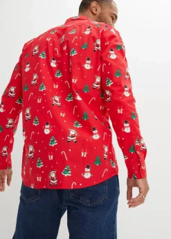 New Langarmhemd mit Weihnachtsmotiv aus reiner Baumwolle Herren Hemden|Große Größen