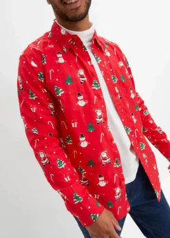New Langarmhemd mit Weihnachtsmotiv aus reiner Baumwolle Herren Hemden|Große Größen