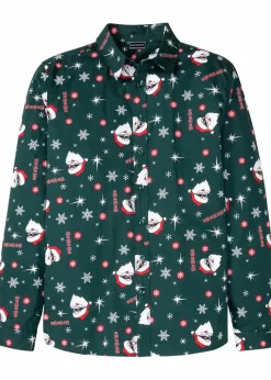 Sale Langarmhemd mit Weihnachts-Druck aus reiner Baumwolle, Slim Fit Herren Große Größen|Hemden
