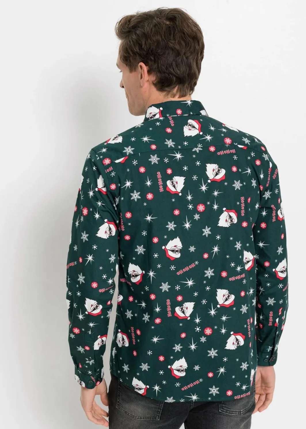 Sale Langarmhemd mit Weihnachts-Druck aus reiner Baumwolle, Slim Fit Herren Große Größen|Hemden