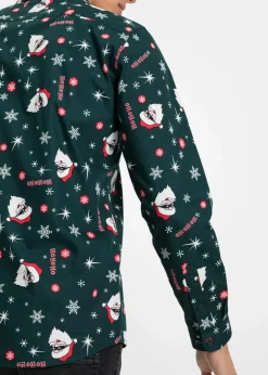 Sale Langarmhemd mit Weihnachts-Druck aus reiner Baumwolle, Slim Fit Herren Große Größen|Hemden