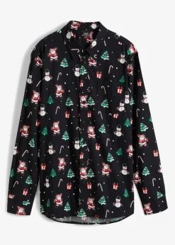 Herren bonprix Große Größen|Hemden|Langarmhemd mit Weihnachtsmotiv aus reiner Baumwolle