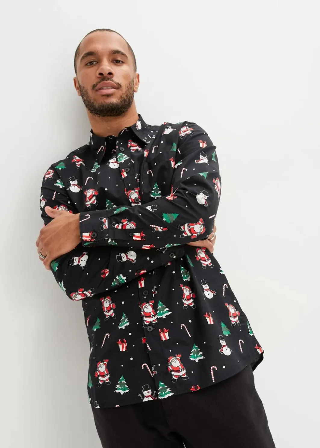 Herren bonprix Große Größen|Hemden|Langarmhemd mit Weihnachtsmotiv aus reiner Baumwolle