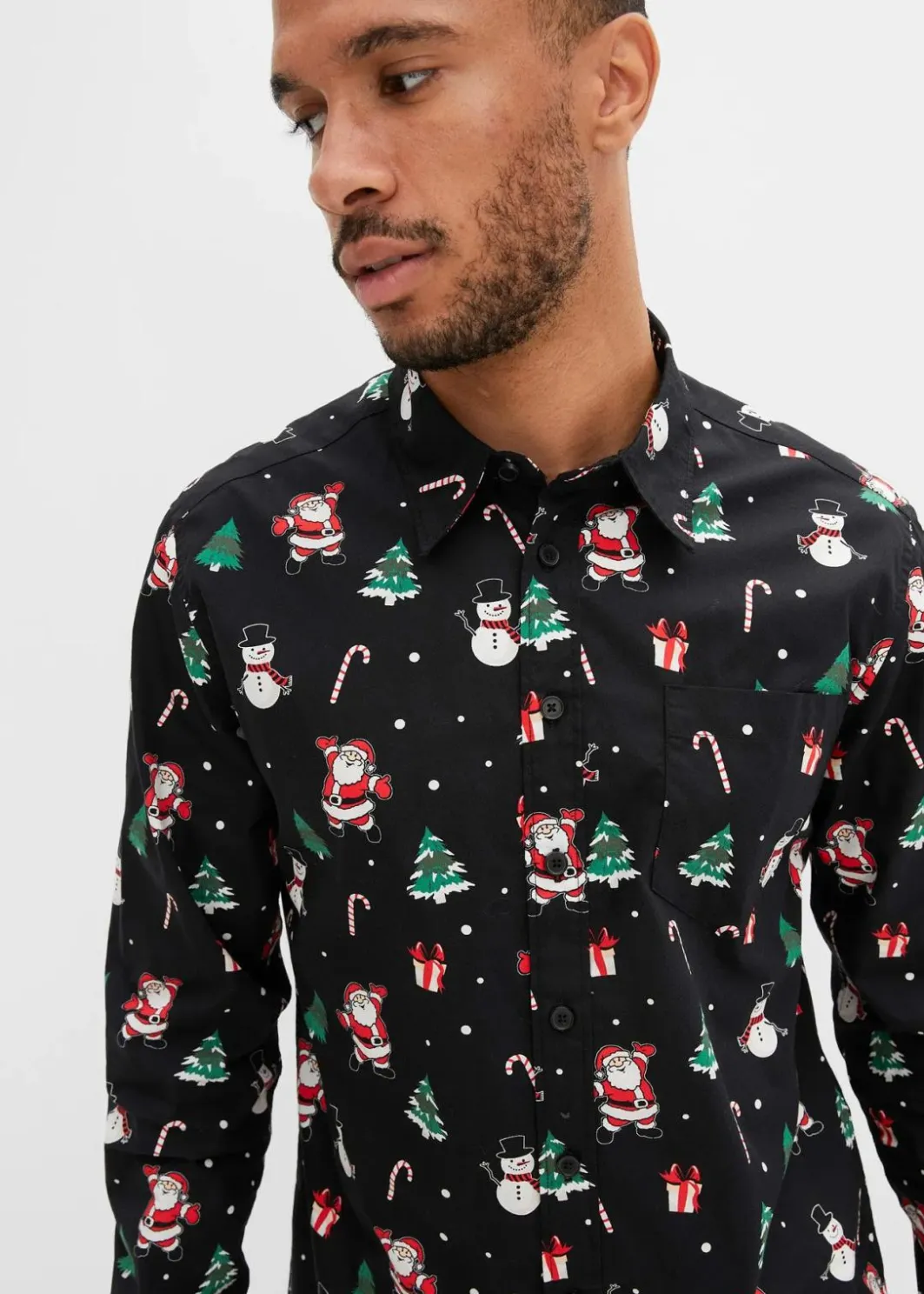Herren bonprix Große Größen|Hemden|Langarmhemd mit Weihnachtsmotiv aus reiner Baumwolle