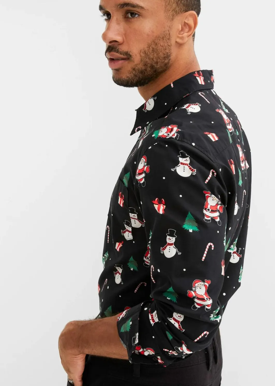 Herren bonprix Große Größen|Hemden|Langarmhemd mit Weihnachtsmotiv aus reiner Baumwolle