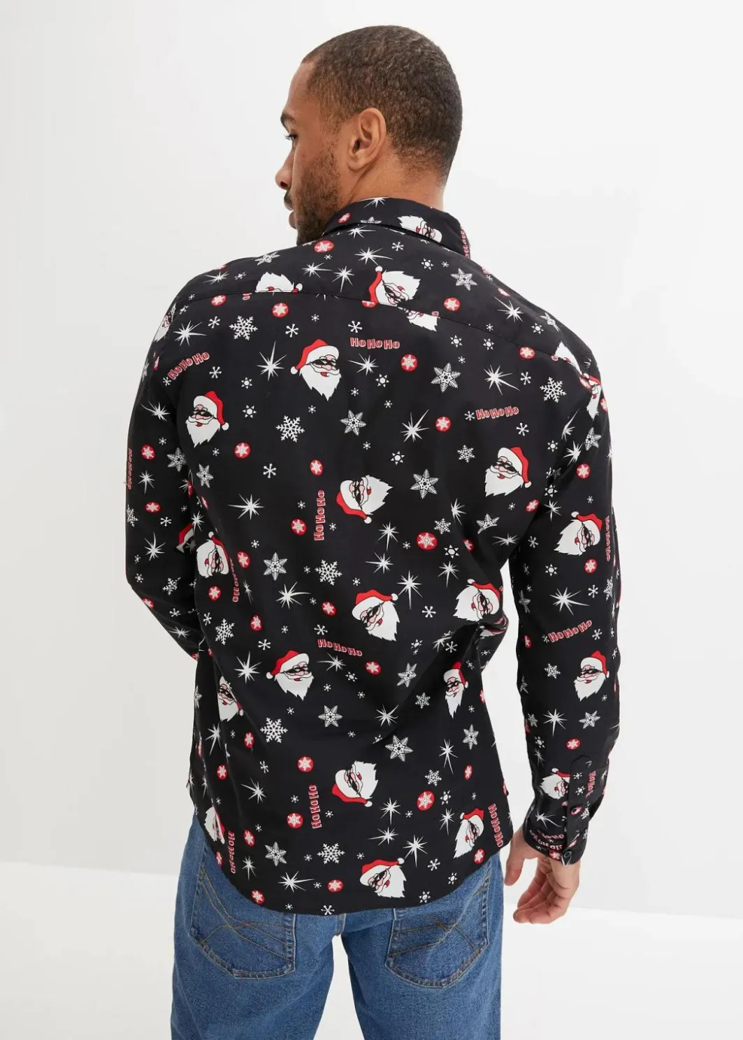 Outlet Langarmhemd mit Weihnachts-Druck aus reiner Baumwolle, Slim Fit Herren Hemden|Große Größen
