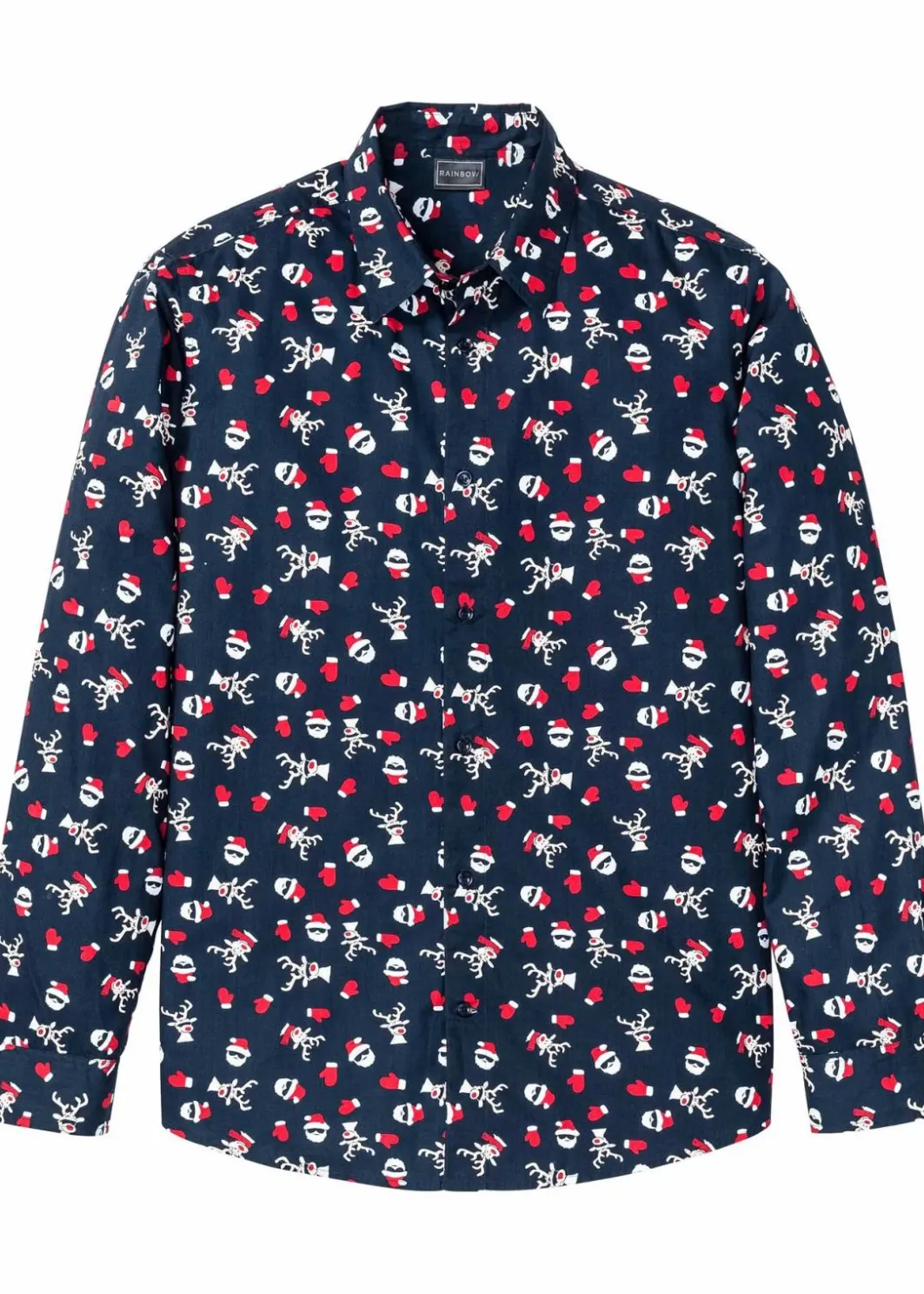 Sale Langarmhemd mit Weihnachts-Druck aus reiner Baumwolle, Slim Fit Herren Große Größen|Hemden