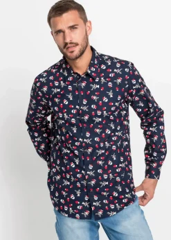 Sale Langarmhemd mit Weihnachts-Druck aus reiner Baumwolle, Slim Fit Herren Große Größen|Hemden
