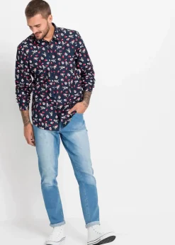 Sale Langarmhemd mit Weihnachts-Druck aus reiner Baumwolle, Slim Fit Herren Große Größen|Hemden