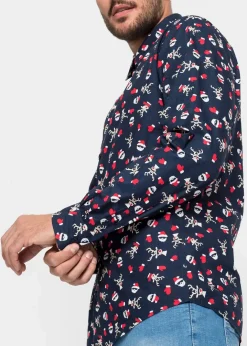 Sale Langarmhemd mit Weihnachts-Druck aus reiner Baumwolle, Slim Fit Herren Große Größen|Hemden