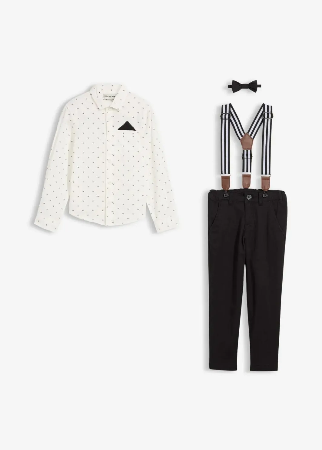 Kinder bonprix Jungen 2-8 Jahre·Anzüge & Hemden|Langarmhemd, Stretch-Hose, Hosenträger und Fliege (4-tlg.Set)
