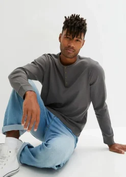 Langarm-Henleyshirt aus reiner Baumwolle Herren Shirts & Polos|Große Größen