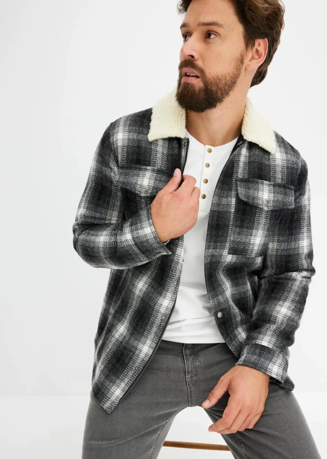 Clearance Langarm-Henleyshirt aus reiner Baumwolle Herren Große Größen|Shirts & Polos