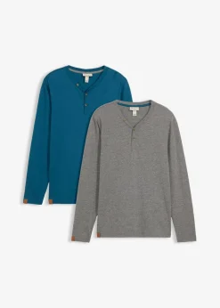 New Langarm-Henleyshirt aus reiner Bio-Baumwolle (2er Pack) Herren Große Größen|Basics