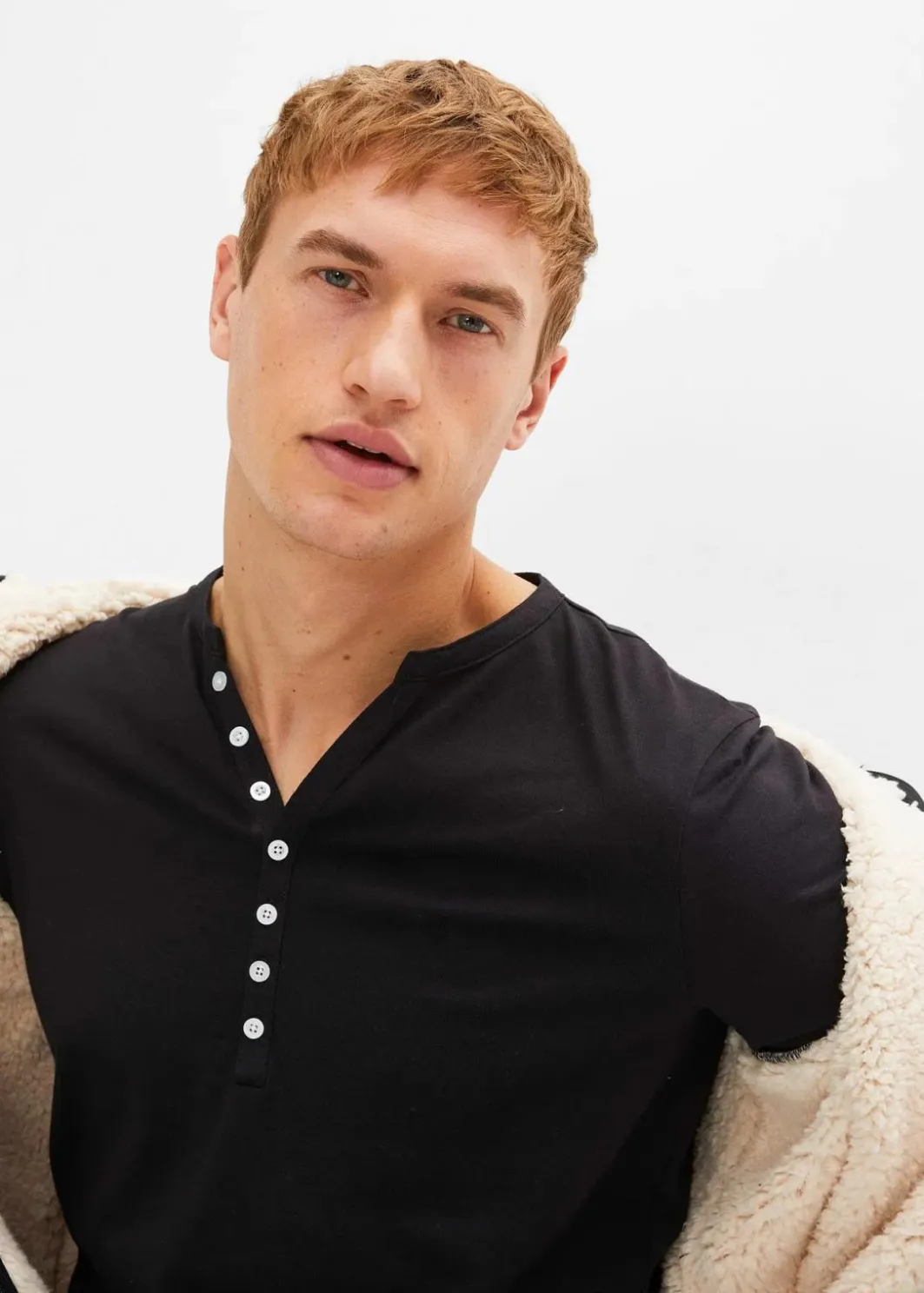 Herren bonprix Große Größen|Shirts & Polos|Langarm-Henleyshirt aus reiner Bio-Baumwolle, Slim Fit