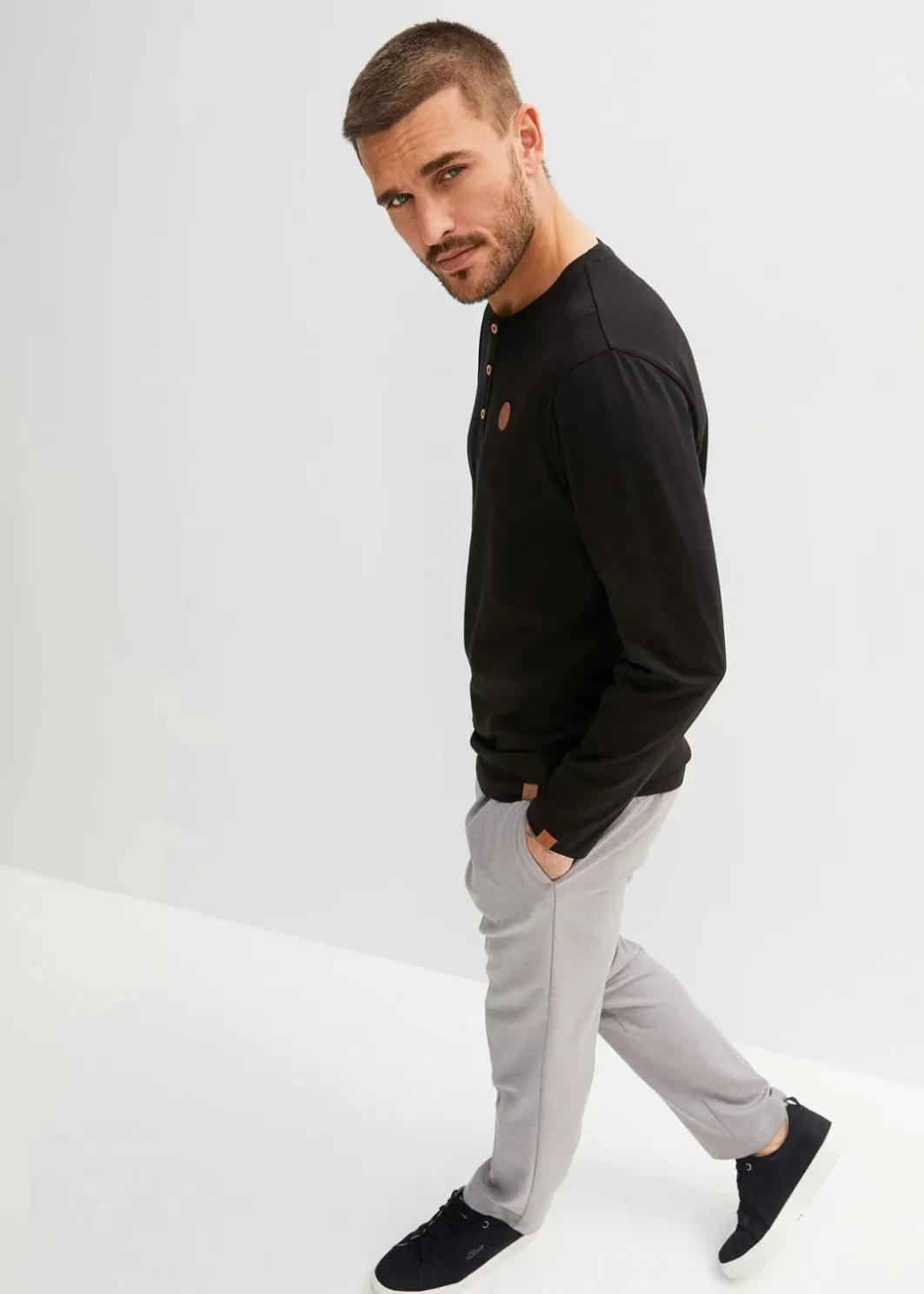 Online Langarm-Henleyshirt aus reiner Bio-Baumwolle (2er Pack) Herren Shirts & Polos|Große Größen