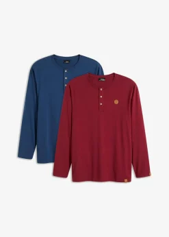Herren bonprix Shirts & Polos|Große Größen|Langarm-Henleyshirt aus reiner Bio-Baumwolle (2er Pack)