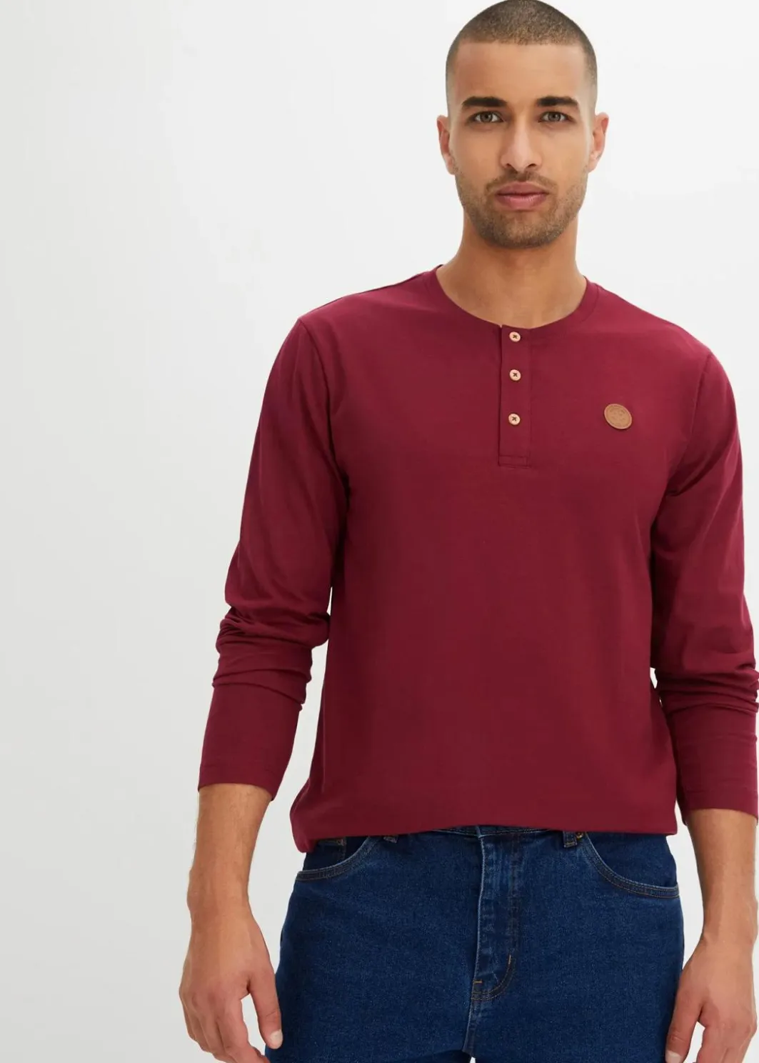 Herren bonprix Shirts & Polos|Große Größen|Langarm-Henleyshirt aus reiner Bio-Baumwolle (2er Pack)
