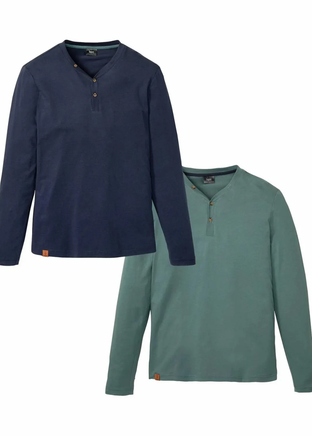 Herren bonprix Shirts & Polos|Basics|Langarm-Henleyshirt aus reiner Bio-Baumwolle (2er Pack)