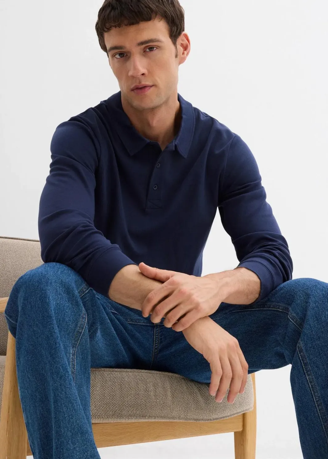 Langarm-Poloshirt aus reiner Bio-Baumwolle Herren Große Größen|Shirts & Polos