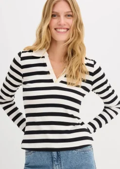 Sale Langarm-Poloshirt aus Rippe Damen Shirts & Tops|Nachhaltigere Materialien