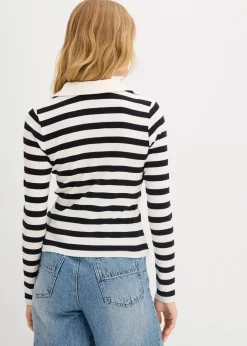 Sale Langarm-Poloshirt aus Rippe Damen Shirts & Tops|Nachhaltigere Materialien