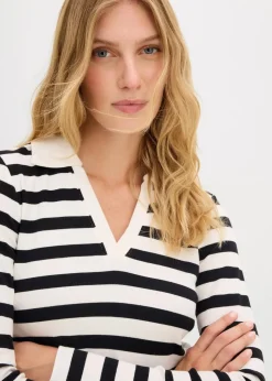 Sale Langarm-Poloshirt aus Rippe Damen Shirts & Tops|Nachhaltigere Materialien