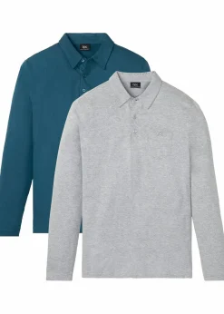 Herren bonprix Große Größen|Basics|Langarm-Poloshirts (2er Pack)