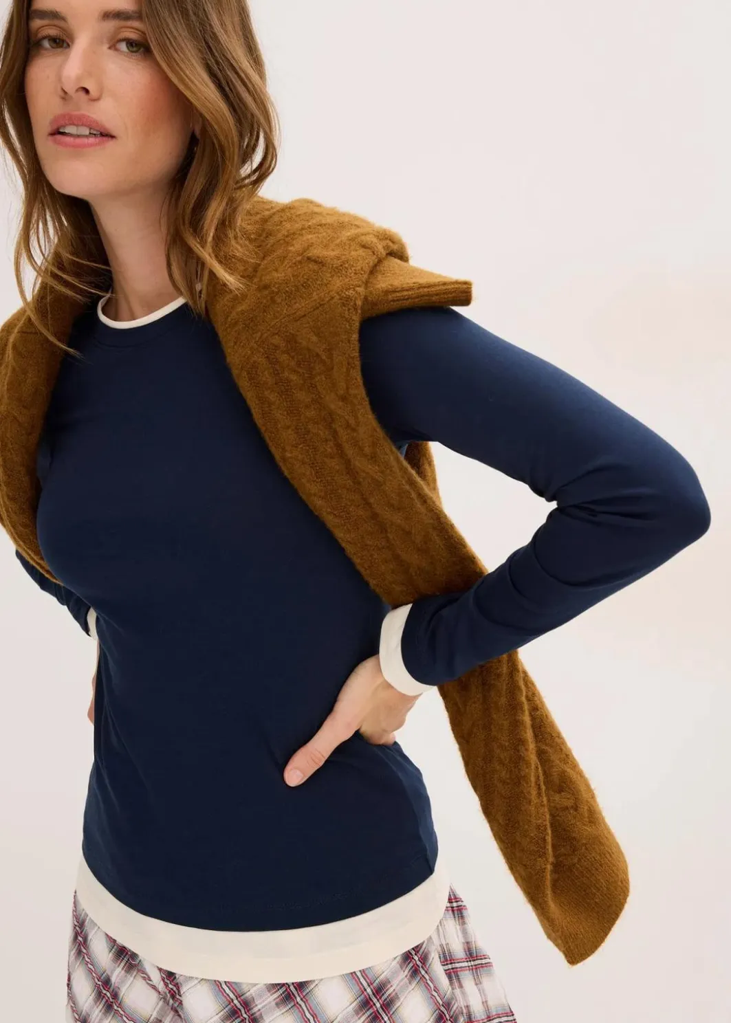 Outlet Langarmshirt aus Baumwollmix Damen Shirts & Tops