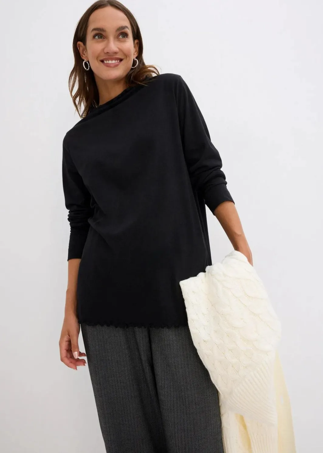 Discount Langarmshirt aus Baumwollmix Damen Shirts & Tops|Nachhaltigere Materialien