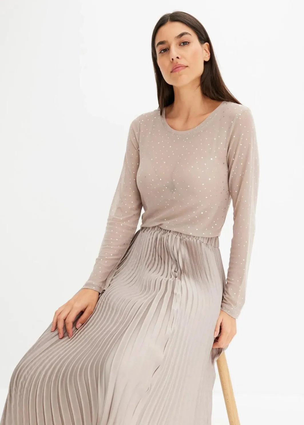 Best Langarmshirt aus Glitzer-Mesh Damen Nachhaltigere Materialien|Shirts & Tops